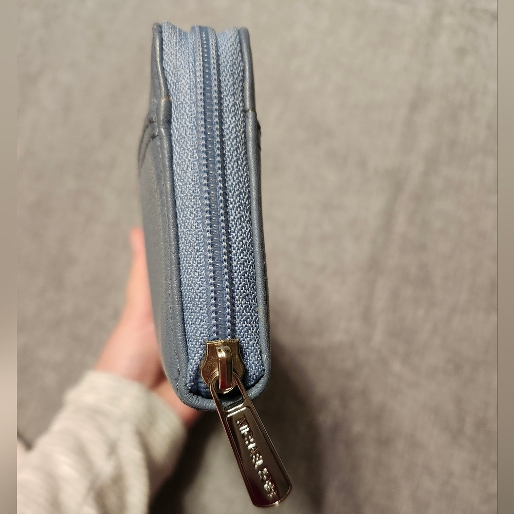 Michael Kors Large Continental Zip Wallet- Sky Blue W/Silver Accents - Picture 6 of 10